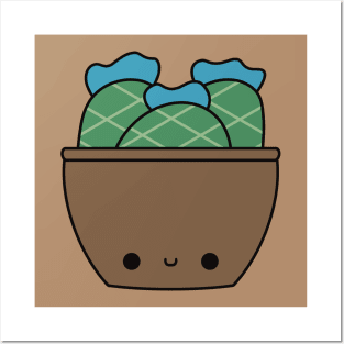 Cute Kawaii Cactus In Brown Pot Posters and Art